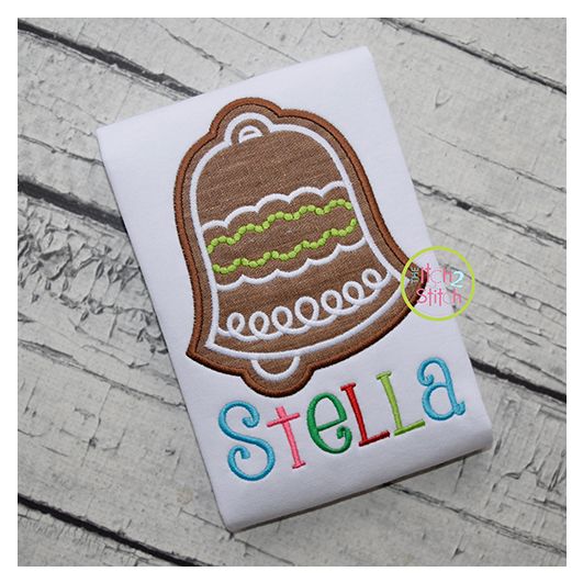 Gingerbread Cookie Bell Applique | Machine Embroidery Designs by JuJu