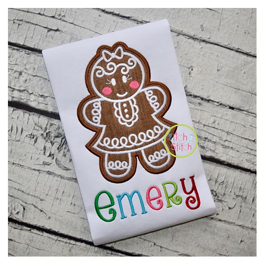 Gingerbread Cookie Girl Applique | Machine Embroidery Designs by JuJu