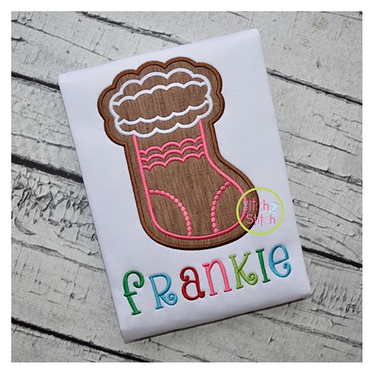 Gingerbread Cookie Girly Stocking Applique | Machine Embroidery Designs by JuJu