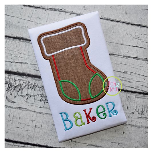 Gingerbread Cookie Stocking Applique | Machine Embroidery Designs by JuJu