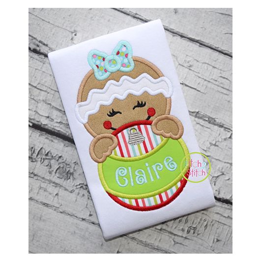 Gingerbread Girl Ornament Peeker Applique | Machine Embroidery Designs by JuJu
