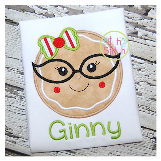 Gingerbread Glasses Girl Applique | Machine Embroidery Designs by JuJu
