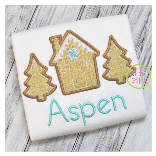 Gingerbread House Trees Trio Applique | Machine Embroidery Designs by JuJu