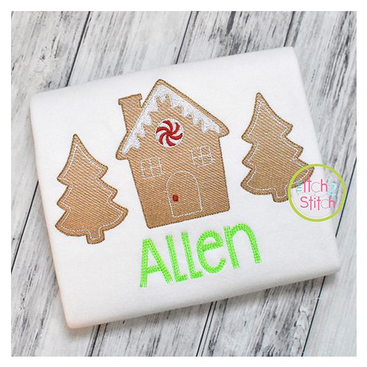 Gingerbread House Trees Trio Sketch | Machine Embroidery Designs by JuJu