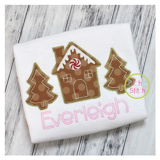 Gingerbread House Trees Trio Zig Zag Applique | Machine Embroidery Designs by JuJu