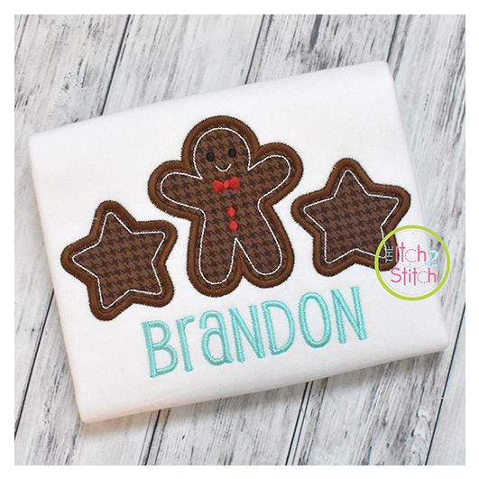 Gingerbread Man Stars Trio Applique | Machine Embroidery Designs by JuJu