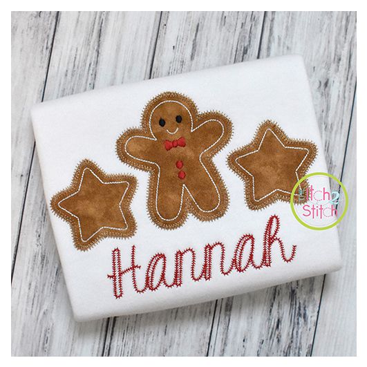 Gingerbread Man Stars Trio Zig Zag Applique | Machine Embroidery Designs by JuJu