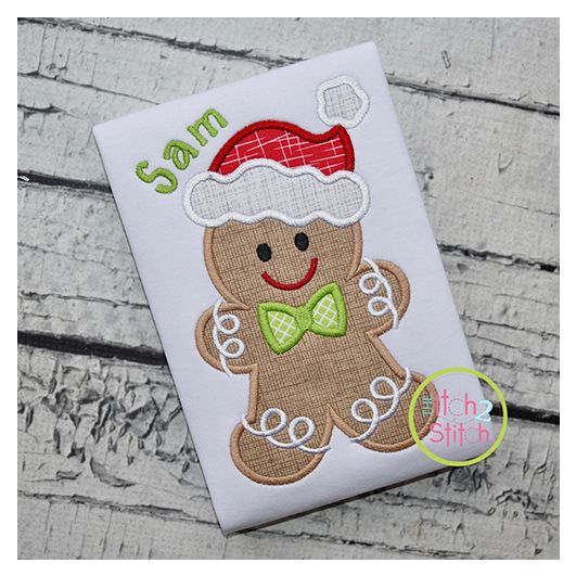 Gingerbread Santa Hat Boy Applique | Machine Embroidery Designs by JuJu