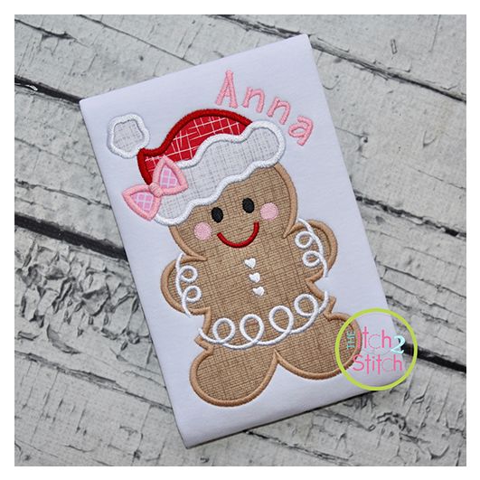 Gingerbread Santa Hat Girl Applique| Machine Embroidery Designs by JuJu