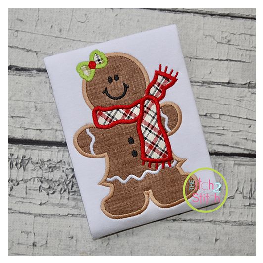 Gingerbread Girl Scarf Applique | Machine Embroidery Designs by JuJu