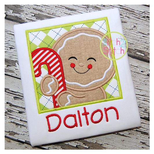 Gingerbread Candy Cane Box Boy Applique | Machine Embroidery Designs by JuJu