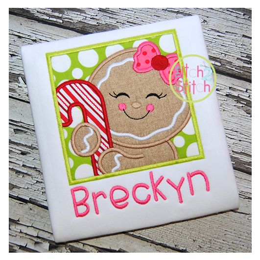 Gingerbread Candy Cane Box Girl Applique | Machine Embroidery Designs by JuJu