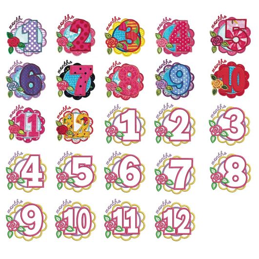 Girl Months Applique Machine Embroidery Designs by JuJu 
