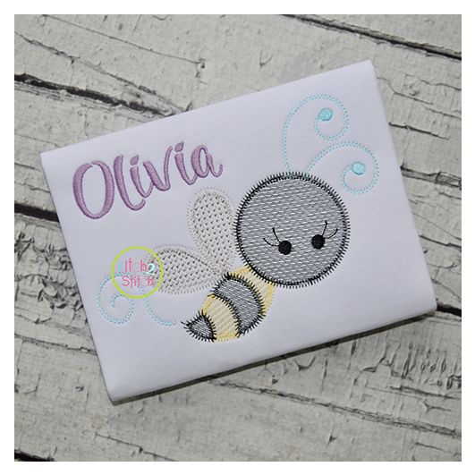 Girly Bee Sketch Embroidery | Machine Embroidery Designs by JuJu