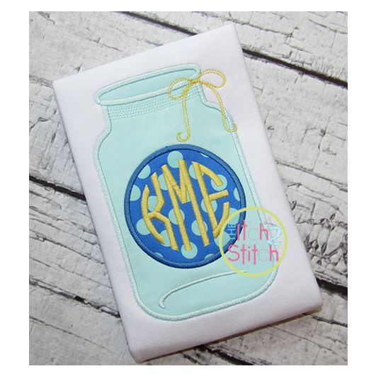 Glass Jar Monogram Applique | Machine Embroidery Designs by JuJu