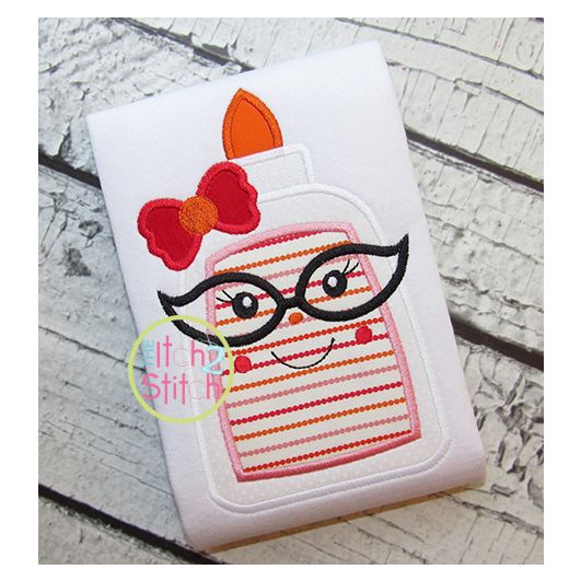 Glue Bottle Glasses Girl Applique | Machine Embroidery Designs by JuJu