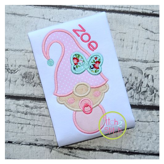 Gnome Baby Girl Applique Design | Machine Embroidery Designs by JuJu