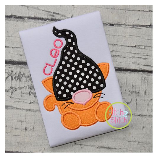 Gnome Cat Applique Design | Machine Embroidery Designs by JuJu