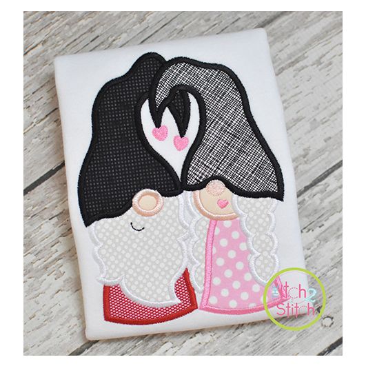 Gnome Couple Applique Design | Machine Embroidery Designs by JuJu