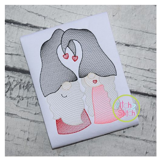 Gnome Couple Sketch Embroidery Design | Machine Embroidery Designs by JuJu