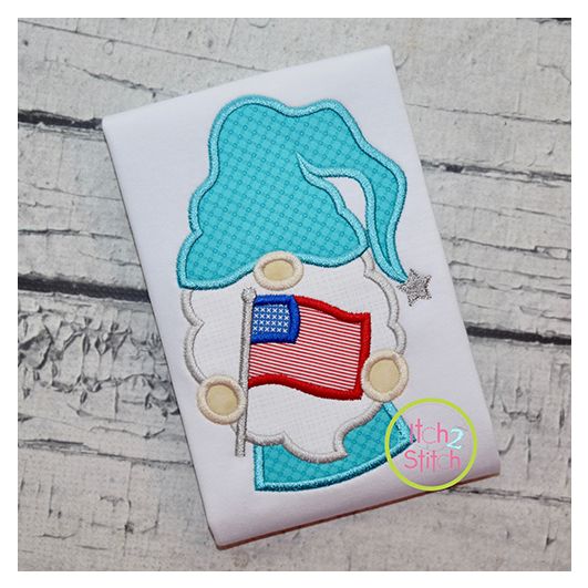 Gnome With Flag Applique | Machine Embroidery Designs by JuJu