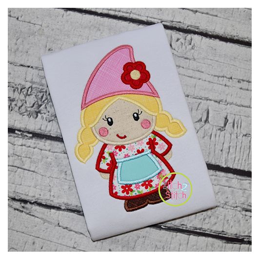 Gnome Girl Applique | Machine Embroidery Designs by JuJu