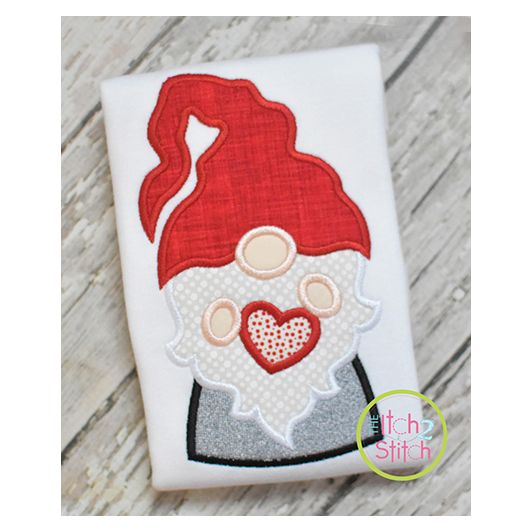 Gnome Holding Heart Boy Applique Design | Machine Embroidery Designs by JuJu