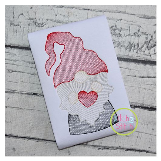 Gnome Holding Heart Boy Sketch Embroidery Design | Machine Embroidery Designs by JuJu