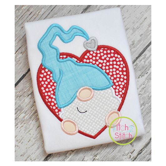 Gnome in Heart Boy Applique Design | Machine Embroidery Designs by JuJu