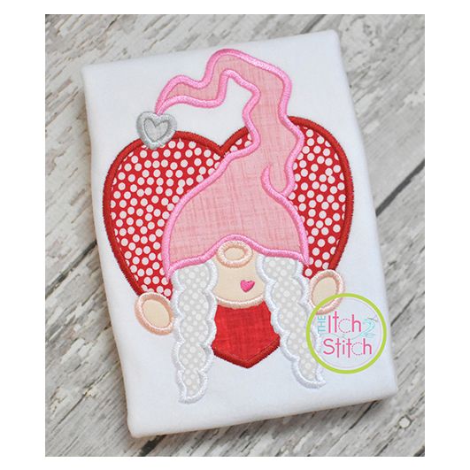 Gnome in Heart Girl Applique Design | Machine Embroidery Designs by JuJu
