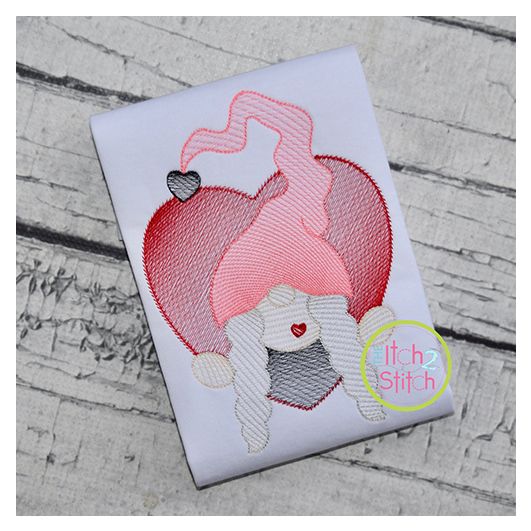 Gnome in Heart Girl Sketch Embroidery Design | Machine Embroidery Designs by JuJu