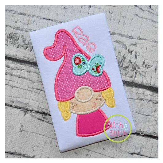 Gnome Little Girl Applique Design | Machine Embroidery Designs by JuJu
