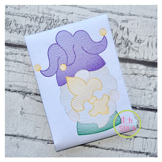Gnome Mardi Gras Sketch Embroidery Design | Machine Embroidery Designs by JuJu