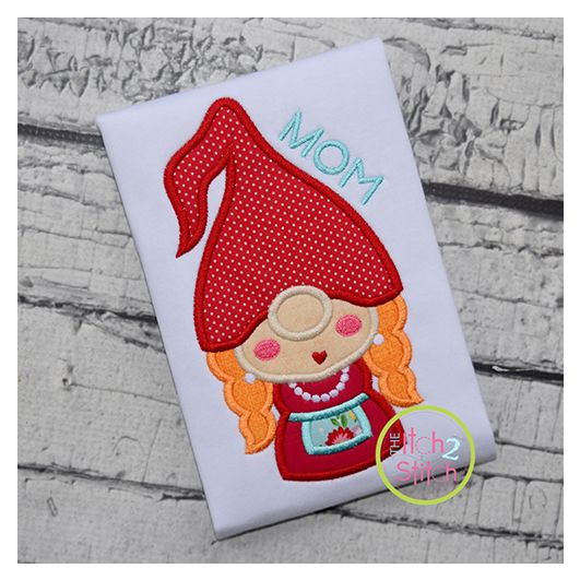 Gnome Mom Applique Design | Machine Embroidery Designs by JuJu