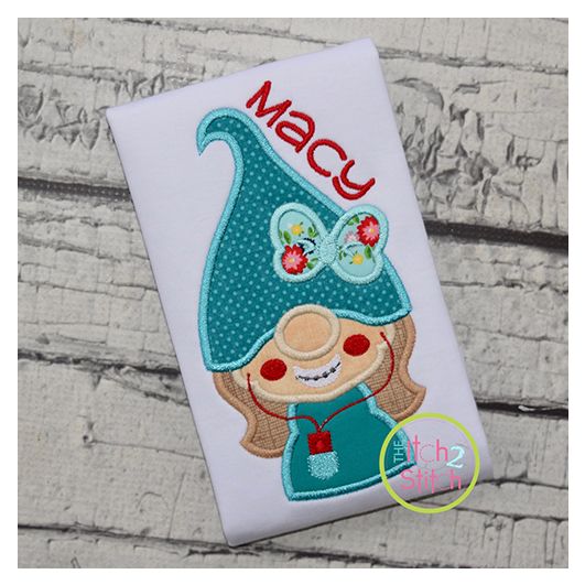 Gnome Teen Girl Applique Design | Machine Embroidery Designs by JuJu