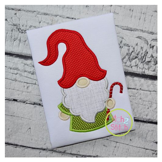 Gnome with Candy Cane Applique | Machine Embroidery Designs by JuJu