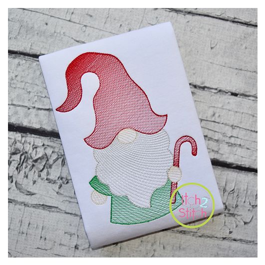 Gnome with Candy Cane Sketch Embroidery | Machine Embroidery Designs by JuJu