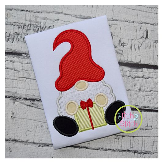 Gnome with Gift Applique | Machine Embroidery Designs by JuJu