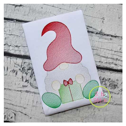 Gnome with Gift Sketch Embroidery | Machine Embroidery Designs by JuJu