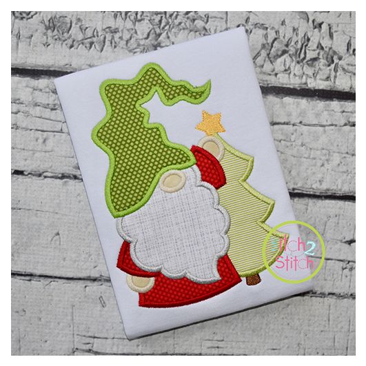 Gnome with Tree Applique | Machine Embroidery Designs by JuJu