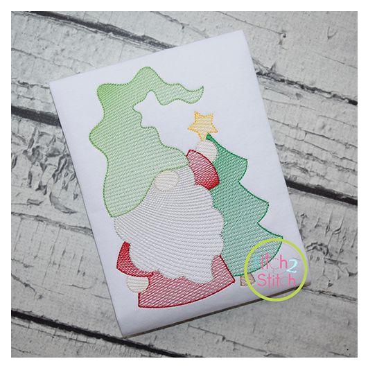 Gnome with Tree Sketch Embroidery | Machine Embroidery Designs by JuJu