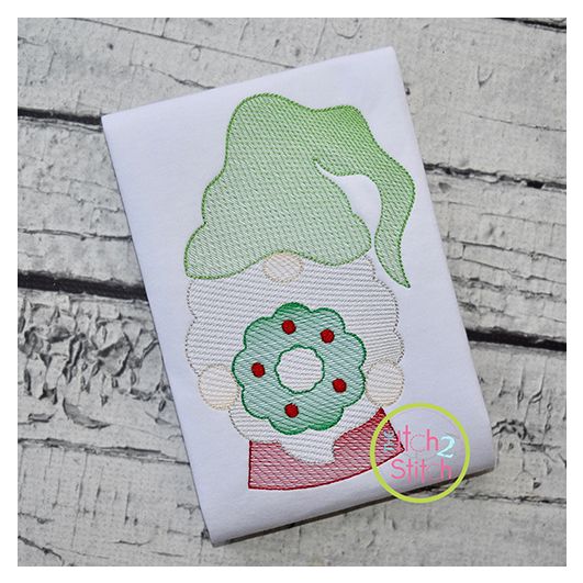 Gnome with Wreath Sketch Embroidery | Machine Embroidery Designs by JuJu