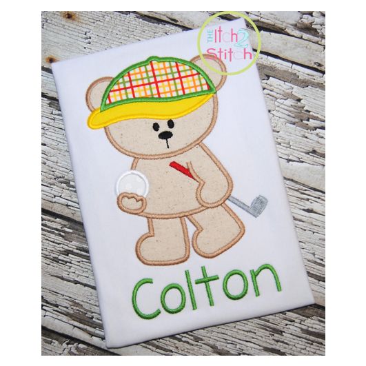 Golf Bear Applique | Machine Embroidery Designs by JuJu