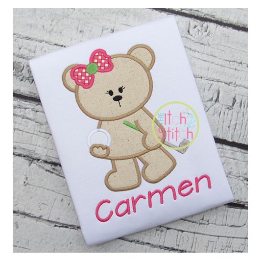 Golf Bear Girl Applique | Machine Embroidery Designs by JuJu