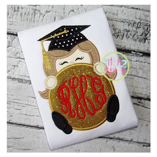 Grad Peeker Girl Applique | Machine Embroidery Designs by JuJu