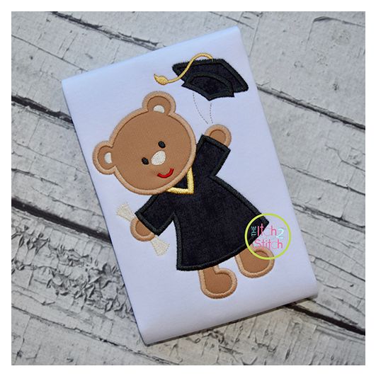 Graduation Bear Applique | Machine Embroidery Designs by JuJu