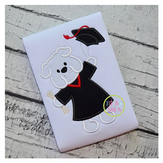 Graduation Dog Applique | Machine Embroidery Designs by JuJu