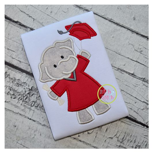 Graduation Elephant Applique | Machine Embroidery Designs by JuJu