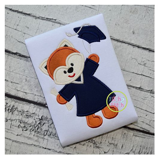 Graduation Fox Applique | Machine Embroidery Designs by JuJu