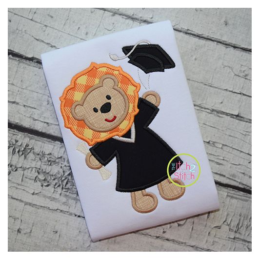 Graduation Lion Applique | Machine Embroidery Designs by JuJu